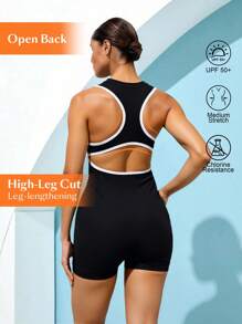 Swim Nautrix Traje de baño de una pieza con volantes y recortes con shorts para mujer - Blanco y Negro - Ver 1