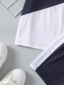 SHEIN Explorewe Bộ 2 áo phông và quần short họa tiết khối màu tương phản thường ngày cho bé trai, mùa hè - Nhiều màu - Xem 5