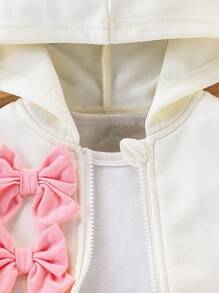 SHEIN Aby Girl Spring&Autumn Casual Style Toddler Jacket Long Sleeve Bowknot Decoration Hooded Top - Apricot - View 7