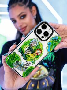Rick and Morty X SHEIN 趣味双层手机壳，透明设计，经久耐用，时尚美观 - 星际旅行印花保护壳，兼容 11 - 17 Pro Max - 無色 - 查看 9