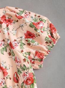 Glamine Gramin女装杏色V领泡泡袖收腰碎花优雅浪漫节日时尚夏装女士法式纯色甜美碎花网纱蓬蓬公主短裙夏季女士生日连衣裙女士沙滩裙节日连衣裙茶会连衣裙约会派对