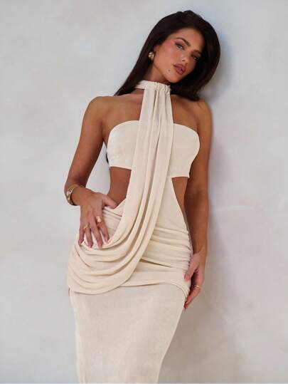 Aloruh Women's Spring/Summer Resort Wrap Asymmetric Flounce Super Long Fish Tail Tight Bodycon Dress
