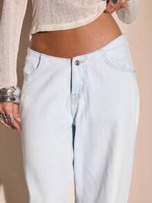 MUSERA Low Rise Curved Waistband Straight Leg Denim Jeans Summer Vacation Y2k 90's Streetstyle Cool Girl Holiday Casual Ibiza Spring - Blue - View 5
