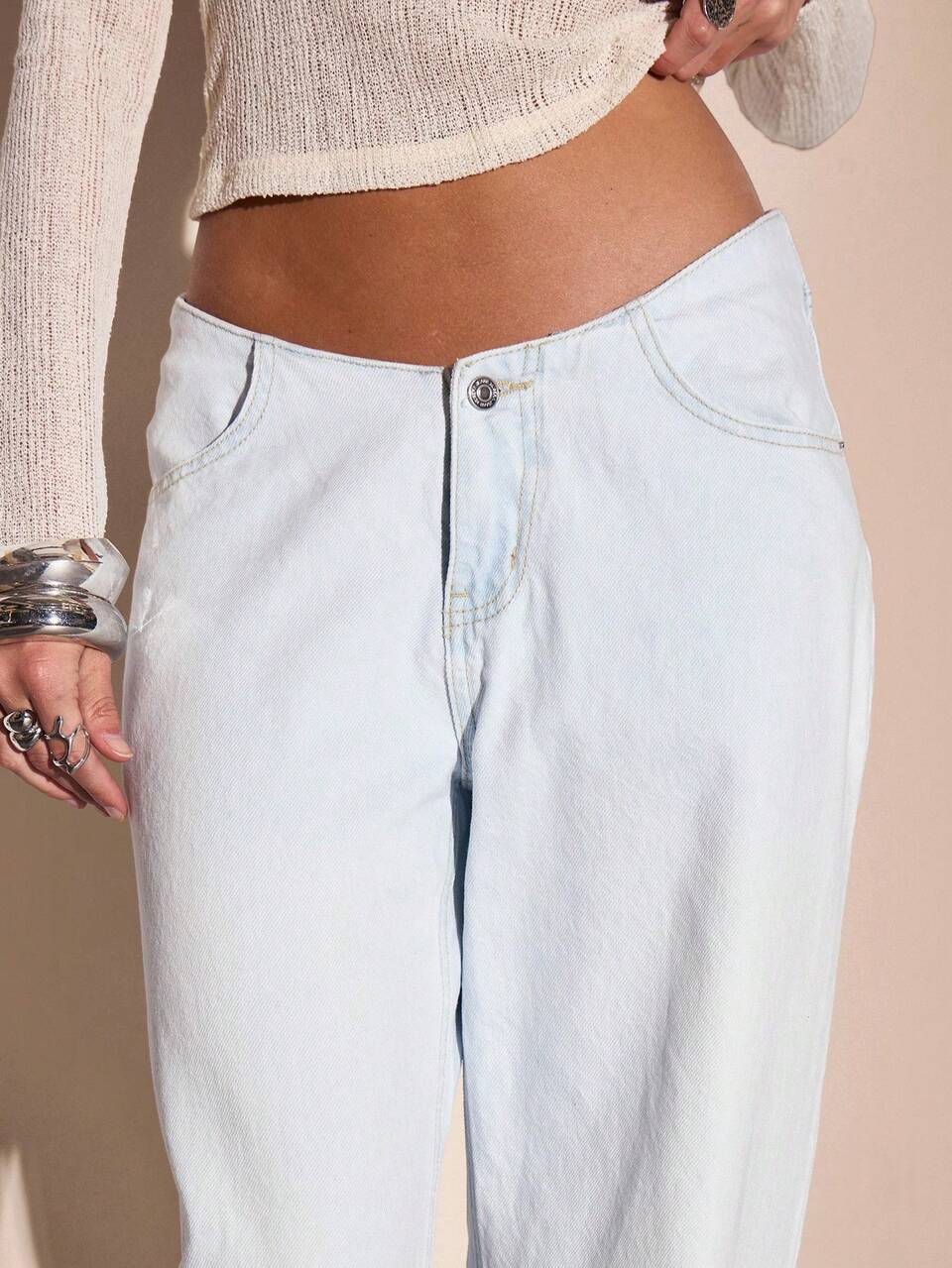 Low Rise Curved Waistband Straight Leg Denim Jeans Summer Vacation Y2k 90's Streetstyle Cool Girl Holiday Casual Ibiza Spring