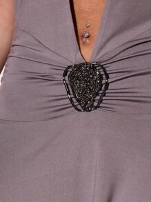 MUSERA 露背超低胸前饰边细节低背不对称下摆中长连衣裙夏季度假 Y2k 90 年代街头风格酷女孩节日假期优雅性感俱乐部毕业生日伊比沙岛海滩