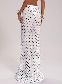 SHEIN BAE Nuevo vestido de verano para mujer con estampado de lunares en blanco y negro, de cintura baja con cordón, elegante y sexy para vacaciones, concierto country