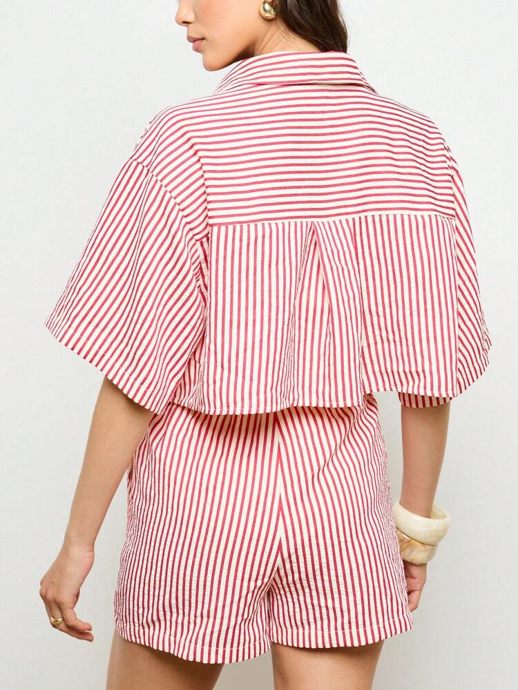 Linen Feel Striped High Waisted Drawstring Coordinates Set