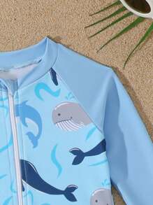 Baby Boy Dolphin & Shark Print One-Piece Swimsuit, Beach/Resort - Blue - View 3