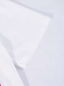 SHEIN Sparklyn 2 件套青少年女孩休闲卡通字母印花 T 恤和工装裤夏季服装 - 彩色 - 查看 5