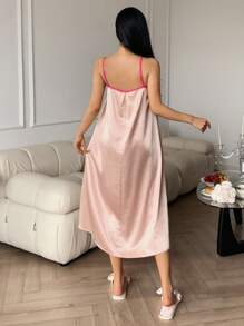 DAZY Camisola de dormir feminina com blocos de cores, bolinhas, cetim franzido, pijama, vestido de dormir Moo Moo - Rosa - Ver 2