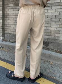 DAZY Pantalones casuales/de oficina color caqui sólido con pliegues para hombre, primavera/verano
