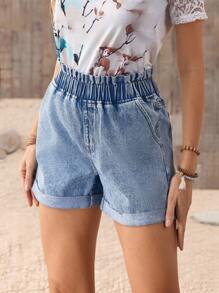 SHEIN LUNE Women's Casual Washed Denim Shorts, Summer - Blue - View 5