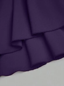 Sweetra 大码优雅纯色细肩带束腰浪漫迷你连衣裙 - 紫色 - 查看 5