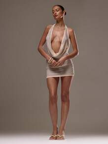 MUSERA 露背垂褶网纱镶钻迷你连衣裙，适合夏季、度假、节日、Y2K婚礼宾客之夜、约会之夜、夜间外出、生日、冬季夜晚等场合。