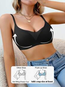 SHEIN Women's Black Polyamide Comfy Bralette With Flocked Jelly Strip Support,Wire-Free Design For Ultimate Comfort And Smooth Shaping - Black - View 3