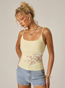 Avantive Summer New Bling Decor Cami Top Sexy Party - Apricot - View 5