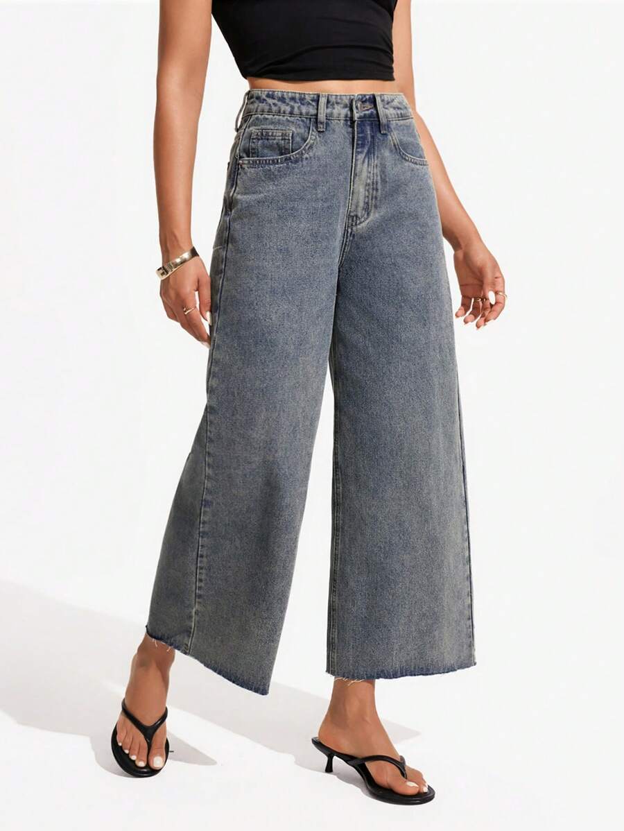 Jeanoix 女士休闲宽松阔腿牛仔裤，带口袋