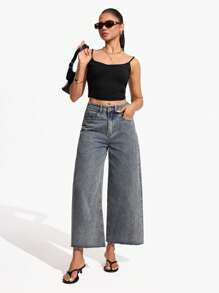 Jeanoix 女士休闲宽松阔腿牛仔裤，带口袋