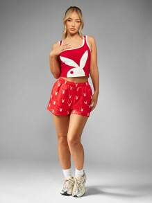 Missguided x Playboy 圣诞夏日兔子标志印花背心 节日露脐背心 - 紅色 - 查看 3