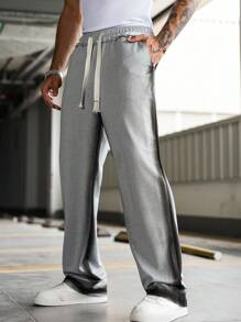 Manfinity EMRG Men's Loose Drawstring Waist Pockets Wide Leg Casual Sweatpants - Grey - View 7