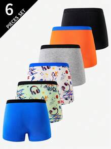 6条装 男童舒适音乐印花棉质三角裤 男童平角裤 返校时尚 - 彩色 - 查看 2