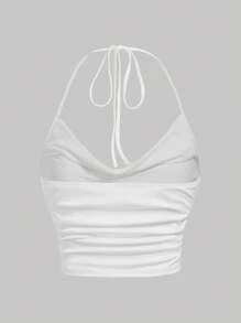 SHEIN EZwear Casual Minimalist Halter Tie Neck Fitted Versatile Top With Starfish, Flower, And Shell Prints Seashell Top White Swim Top Beach Top Shell Bikini White Rave Top - Multicolor - View 2