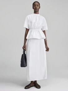 Ontre 2025 Autumn/Winter Women's Clothing, Suitable For Fall, Winter, Back To School, Halloween, Christmas, Business Casual, Vintage, Elegant, Versatile Basics, Nashville Attire, Beach Resort Wear, Club Outfits, Teacher Outfits, Country Music Festival, Streetwear, Scandinavian Style, Independence Day, Ruffle Sleeve Blouse And Skirt 2 Pieces Set - White - View 4