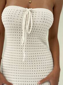 Aloruh Vestido largo de vacaciones romántico de ganchillo, vestido tubo ajustado hecho a mano de ganchillo para damas, primavera/verano - Blanco - Ver 8