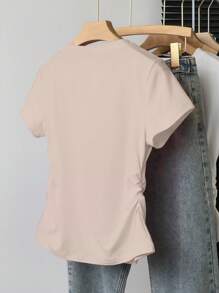 INAWLY Women's Summer Casual Versatile Round Neck Short Sleeve Knight Print T-Shirt - Champagne - View 2