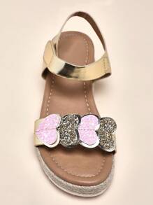 Mini mi 闪光心形绑带 PU 金色帆布厚底厚底凉鞋 - 舒适贴合，公主风可爱风格 - 金色 - 查看 4