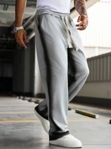 Manfinity EMRG Men's Loose Drawstring Waist Pockets Wide Leg Casual Sweatpants - Grey - View 4