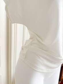 Comfortcana New Summer Shell Tassel White Knit Women's Summer Shell Trim Ruffle T-Shirt - White - View 5