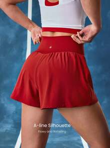 GLOWMODE Crossover Flowy Built-In Shorts 2-In-1 Quick-Dry Shorts Low Impact Breathable Cycling Running Gym Workout Summer - Maroon - View 2