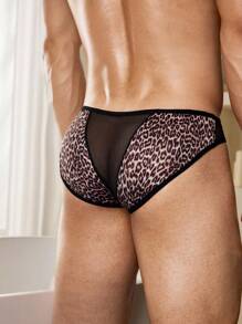 SHEIN Men's Leopard Print Mesh Sexy Briefs - Multicolor - View 5