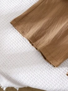 SHEIN 2-Piece Set Baby Girl Infant Toddler 0-3 Years Old Casual Daily Washed Cotton Big Peter Pan Collar Lapel Sleeveless Shirt Top Wide-Leg Pants Suit - Multicolor - View 5