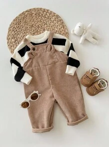 新生儿男女宝宝休闲趣味学术百搭韩版灯芯绒罗纹3D动物耳朵设计背带裤连体衣