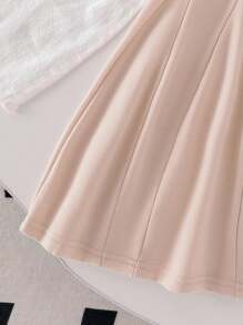 Genkimix Kids Girls (Small Size) White Cute Bow Embroidered Stand Collar Short Sleeve Casual Dress, Comfortable, Stylish, Spring & Summer Preppy Dress Girls Beige Dress Girls Polo Dress