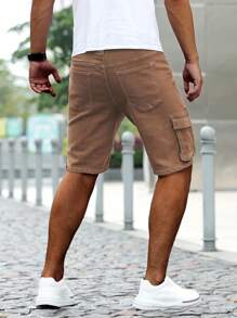 Manfinity Homme Short en jean ajusté avec poches cargo et effet délavé pour hommes - Marron - Voir 2