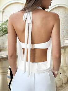 Aloruh Nuevo top sin espalda con decoración metalizada y cuello drapeado semitransparente y sexy