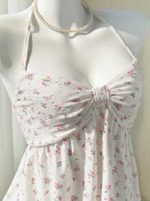 Elamini 黄色碎花镂空V领性感露背短款吊带背心，可爱甜美，春夏 - 彩色 - 查看 5