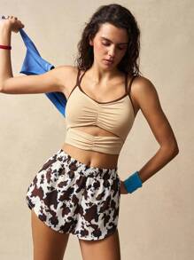 VARSIVA Leopard Print Elastic Waist Summer Fashion Sweater Sports Workout Short - Multicolor - View 3