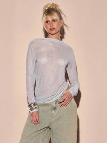 MUSERA Backless Sheer Twist Long Sleeve Top Summer Vacation Y2k 90's Streetstyle Cool Girl Festival Holiday Rave Casual Fall Back To School