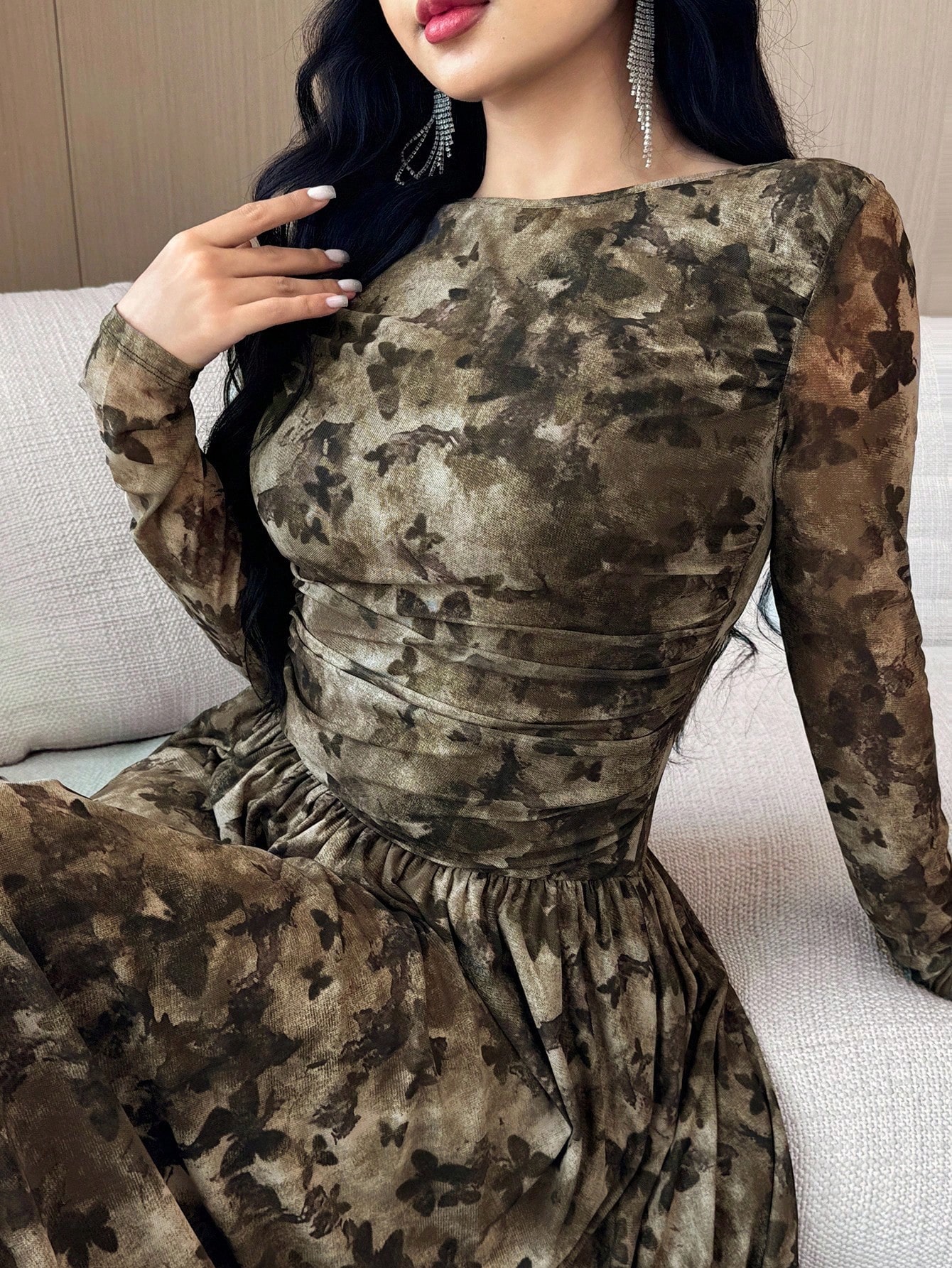 Modelyn اليوم الوطني السعودي فستان طويل مطبوع برسم...