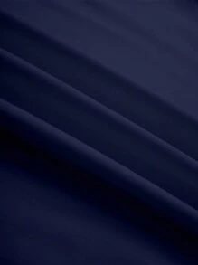 INAWLY Áo thun công sở thanh lịch cổ tròn trơn viền bất đối xứng dành cho nữ - Màu xanh hải quân - Xem 3