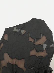 Elenzga Plus Size Women's V-Neck Long Sleeve Cross Tie Bow Waist Sheer Elegant Shirt, Going Out Tops Fall Cloth For Women