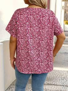 SHEIN Plus Size Casual Short Sleeve Loose Ditsy Floral Shirt - Multicolor - View 2