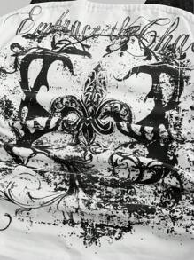 ROMWE 2pcs/Set American Vintage Cherry Print & Punk Vine Print Contrast Lace Halter Neck Bodycon Tank Top - Multicolor - View 3