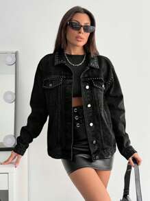 Chaqueta de jean de ajuste regular con detalles de remaches