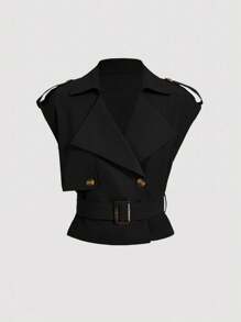 SHEIN MOD Black Collared Belted Long Trench Coat, Retro Jacket, Winter Coat, Holiday Wear