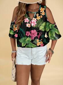 Travachic 大码女式夏季休闲热带雨林印花宽松沙滩衬衫 - 彩色 - 查看 5